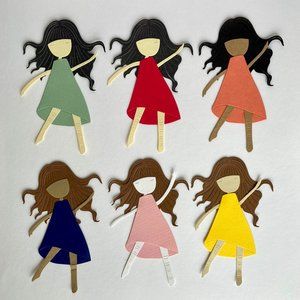 Paper Die Cut Multicultural Ballerina Girls Papercraft Journaling Green Yellow